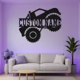 Insegna LED Monster Truck Personalizzata | Arte in Metallo Personalizzata | Decorazione Stanza dei Ragazzi e Regalo Fuoristrada | Targa Illuminata