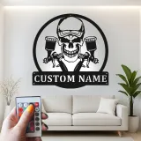 Insegna Garage Personalizzata Teschio | Arte in Metallo LED Personalizzata | Decorazione per Officina & Regalo per Artista Airbrush