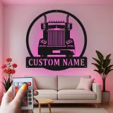 Custom Semi Truck Led Light Metal Wall Art Personalized Gift for Truckers Garage or Man Cave Decor 11