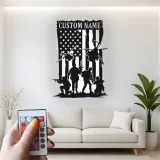 Panneau Militaire Personnalisé | Art en Métal Silhouette de Soldat | Décor LED Drapeau Américain pour Anciens Combattants