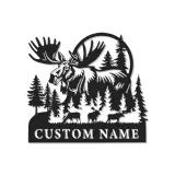 Custom Moose Family Metal Sign | LED Wall Art for Cabin & Lodge Decor | Personalized Rustic Wildlife Nature Lover Gift