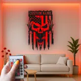 Insegna in metallo personalizzata con teschio di cervo e bandiera americana luce LED regalo per lui decorazione rustica per man cave