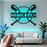 Insegna in metallo LED personalizzata con baseball - Regalo per appassionati di sport e decorazione per sala giochi