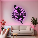 Insegna in metallo LED personalizzata per giocatore di basket - Regalo personalizzato per appassionati di sport e decorazione per sala giochi 1