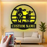 Custom Cow and Calf Led Light Metal Wall Art Farmhouse Gift for Farmers Rustic Kitchen or Barn Decor