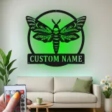 Décoration murale en métal personnalisée avec crâne de papillon et rétroéclairage LED - Cadeau gothique unique pour la chambre ou le salon