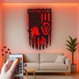 Custom Lion American Flag Metal Sign | LED Patriotic Wall Art for Office & Home | Personalized Wildlife Decor Gift for Him