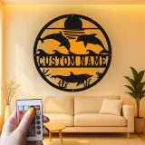 Décoration murale en métal personnalisée scène océanique avec dauphins et rétroéclairage LED cadeau pour maison de plage