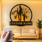 Personalized Saxophone Player LED Sign | Custom Musician & Child Metal Wall Art | Music Room Decor | Gift for Dad