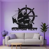 Pirate Ship LED Metal Wall Art | Custom Nautical Sign for Man Cave | Personalized Sailing Vessel Silhouette | Captain's Office Decor
