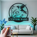 Personalized Hummingbird Metal Sign | LED Light Wall Art | Custom Nature Decor for Home & Office | Bird Lover Gift