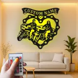 Personalisierte LED-beleuchtete Metall-Wandkunst für Motorradpaare – Biker Geschenk für Ihn oder Sie, Garagen- oder Man Cave Dekor