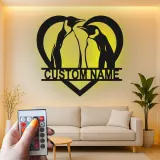 Cartel de metal LED personalizado de pareja de pingüinos regalo para decoración de dormitorio o salón