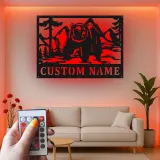 Décoration murale en métal personnalisée Bear Mountain avec rétroéclairage LED - Cadeau pour les amoureux de la nature, décoration de chalet ou de lodge