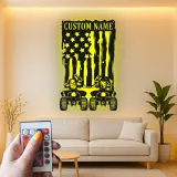 Custom ATV Riders American Flag Led Light Metal Wall Art Adventure Gift for Him Garage or Man Cave Decor