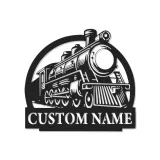 Insegna in metallo personalizzata con luce LED di locomotiva a vapore per appassionati di treni, regalo per man cave o decorazione per ufficio