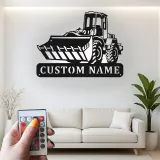 Insegna in metallo personalizzata con LED Bulldozer Regalo per appassionati di costruzione Decorazione per garage o ufficio