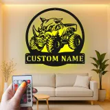 Personalized Monster Truck LED Sign | Custom Rhino Metal Wall Art | Boys Room & Man Cave Decor | Off-Road Name Plaque