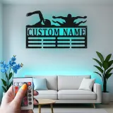 Custom Swimmer LED Medal Hanger | Personalized Metal Wall Art | Swim Team Gift | Athletic Display Decor