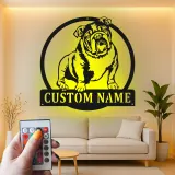 Insegna in metallo LED personalizzata con bulldog - Regalo per amanti dei cani e decorazione per soggiorno