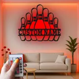Cartel de metal LED personalizado para pines de boliche, regalo para bolichistas, decoración de sala de juegos
