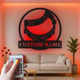 Personalized Tambourine Sign | LED Metal Wall Art for Music Room | Custom Musician Nameplate | Percussionist Gift
