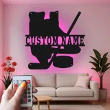 Cartel LED de hockey personalizado | Decoración mural de metal a medida para habitación de jugador | Regalo para aficionado al hockey sobre hielo | Decoración para cueva del hombre