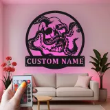 Panneau en métal LED Crâne & Pieuvre | Décoration murale nautique gothique personnalisée | Décor de pirate sur mesure pour salle de loisirs, bar ou studio