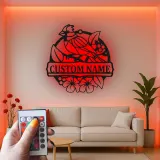 Insegna in metallo personalizzata con uccello e fiori e luce LED regalo per amanti della natura decorazione per soggiorno o giardino