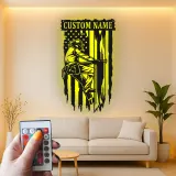 Custom Firefighter Metal Art | Personalized LED Name Sign for Firehouse Decor | Patriotic Wall Decor | Gift for Fireman