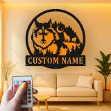 Custom Wolf Forest Scene Led Light Metal Wall Art Personalized Nature Lover Gift Rustic Cabin Decor