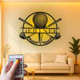 Panneau de golf personnalisé avec prénom | Décoration murale en métal LED | Cadeau sur mesure pour golfeur | Déco de bar sportif et bureau