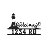 Insegna Indirizzo Faro LED | Arte di Benvenuto in Metallo Personalizzata | Decorazione Nautica per Casa al Mare e Clinica Costiera