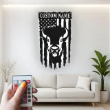 Décoration murale en métal personnalisée avec le drapeau américain et bison, rétroéclairage LED, cadeau rustique pour lui, décoration patriotique