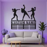 Insegna LED personalizzata con giocatrice di pallamano | Decorazione murale in metallo personalizzata | Regalo per squadra sportiva | Arredo palestra per atleta