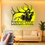 Cartel de metal LED de ciervo personalizado para amantes de la naturaleza, decoración rústica de cabaña