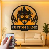 Insegna in metallo LED personalizzata con pantera, regalo per amanti della fauna selvatica, decorazione rustica per cabin