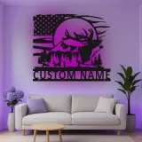 Personalisierte LED-Metall-Wandkunst mit Elch und Berg – Geschenk für Naturliebhaber, Hütten- oder Lodge-Deko