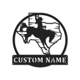 Panneau Métal Personnalisé Rodeo | Art Murale LED Cowboy du Texas | Décor Western Personnalisé pour Maison de Ranch ou Cadeau