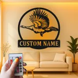 Insegna personalizzata con oca selvatica | Decorazione murale in metallo LED | Decorazione personalizzata per la caccia agli uccelli, regalo per baita e lodge