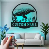 Individuelle Manatee Metall-Wandkunst | Personalisierte LED-Ozeanschild für Küstendekor | Nautisches Geschenk für das Meeresleben