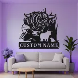 Decoración mural de metal LED de vaca de las Highlands | Decoración farmhouse personalizada | Letrero rústico a medida para amantes de los animales