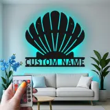 Insegna in metallo LED a forma di conchiglia personalizzata | Arte murale costiera personalizzata | Decorazione per casa al mare e bagno