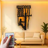 Custom Lineman Metal Sign | Personalized American Flag LED Art | Patriotic Electrician Gift | Utility Worker Wall Decor