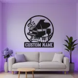 Cartel de piano personalizado con LED | Decoración mural de metal personalizada de piano de cola | Decoración de estudio de música y regalo para pianista