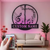 Insegna in metallo LED personalizzata con note musicali e trombone - Regalo per amanti della musica, decorazione per soggiorno o studio