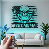 Insegna LED Meccanico Teschio | Arte in Metallo Personalizzata | Decorazione per Garage e Officina Auto | Regalo per Meccanico