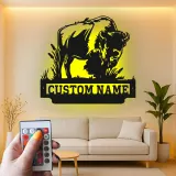 Custom Bison Led Light Metal Wall Art Personalized Wildlife Gift for Nature Lovers Rustic Home Decor 1