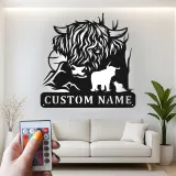 Decoración mural de metal LED de vaca de las Highlands | Decoración farmhouse personalizada | Letrero rústico a medida para amantes de los animales