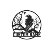 Cartel de Metal Silueta de Cuervo | Arte Mural LED Personalizado con Nombre | Decoración Gótica para Hogar y Oficina